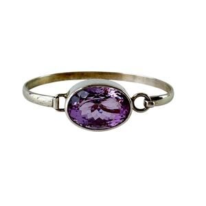 Amethyst Latch Bangle Sterling 925 Silver Handmade